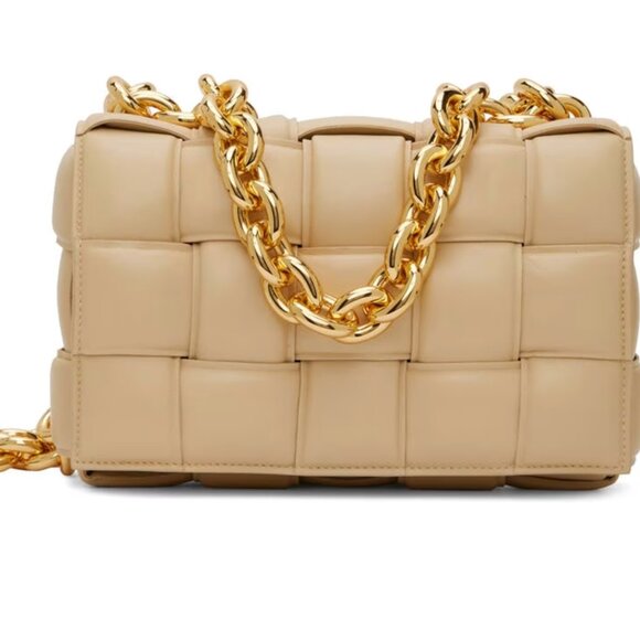 Bottega Veneta Handbags - Bottega Veneta Beige and Gold Chain Bag